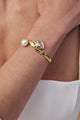Bracelete Gabrielle com pérola e cristal austríaco, design orgânico para composições sofisticadas