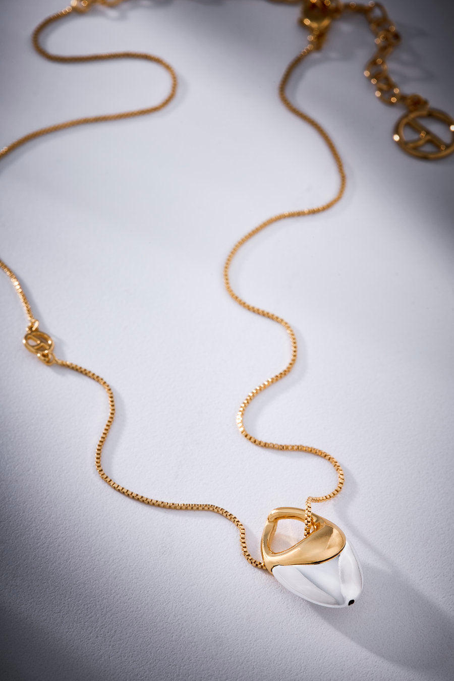 Colar Fluire em metal nobre, banho ouro 18k e prata 1.000 – pingente bimetal com acabamento polido